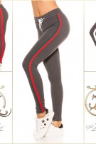 Trendy joggingbroek met contrast strepen, grijs roodgroen